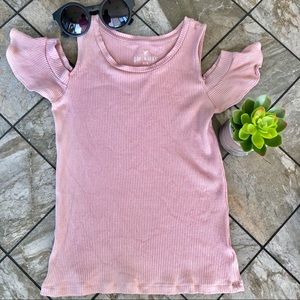 American Eagle | Pink Ribbed Cold Shoulder Top